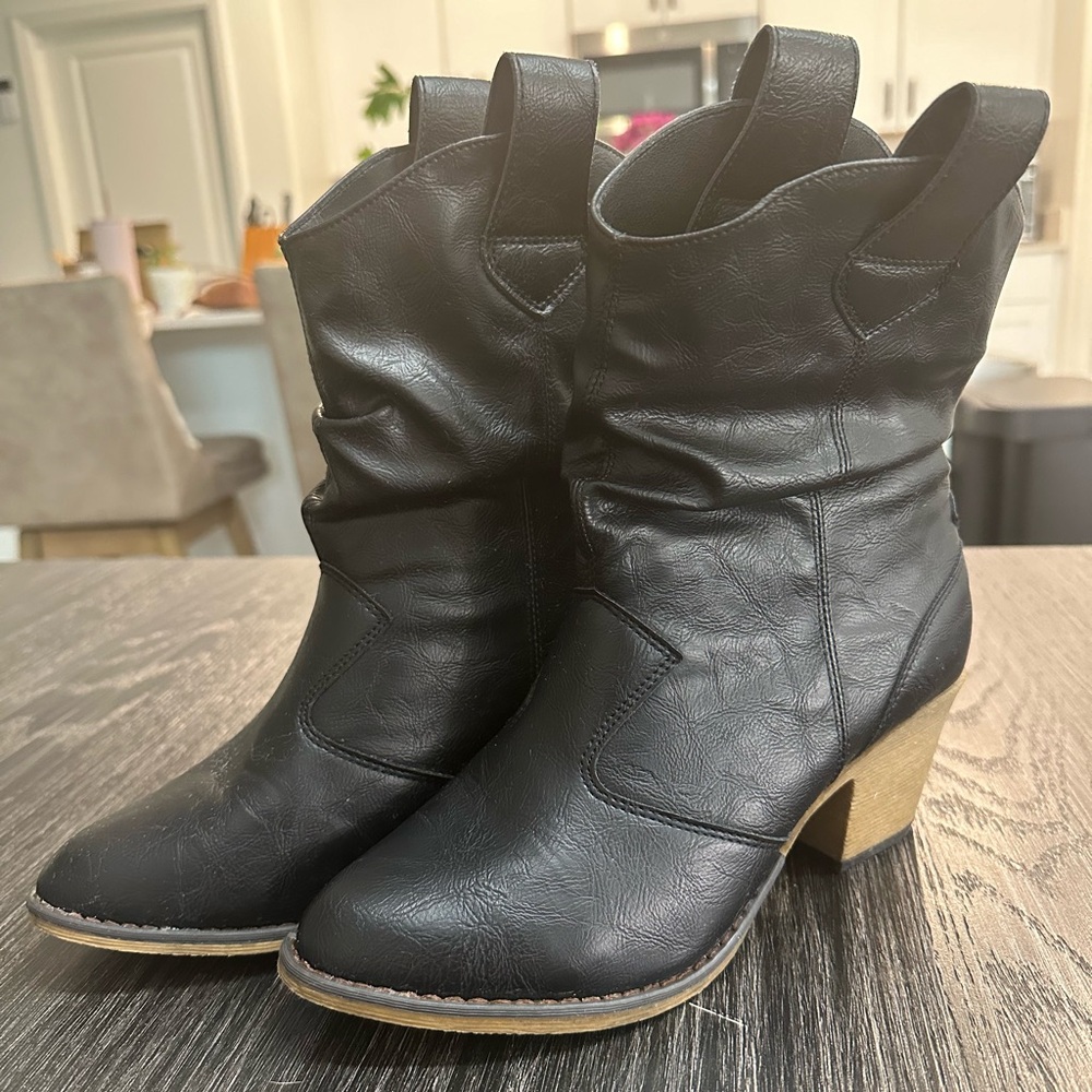 Faux Leather Ankle Cowboy Boots